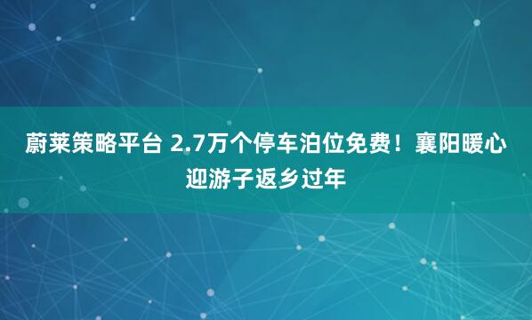 蔚莱策略平台 2.7万个停车泊位免费！襄阳暖心迎游子返乡过年